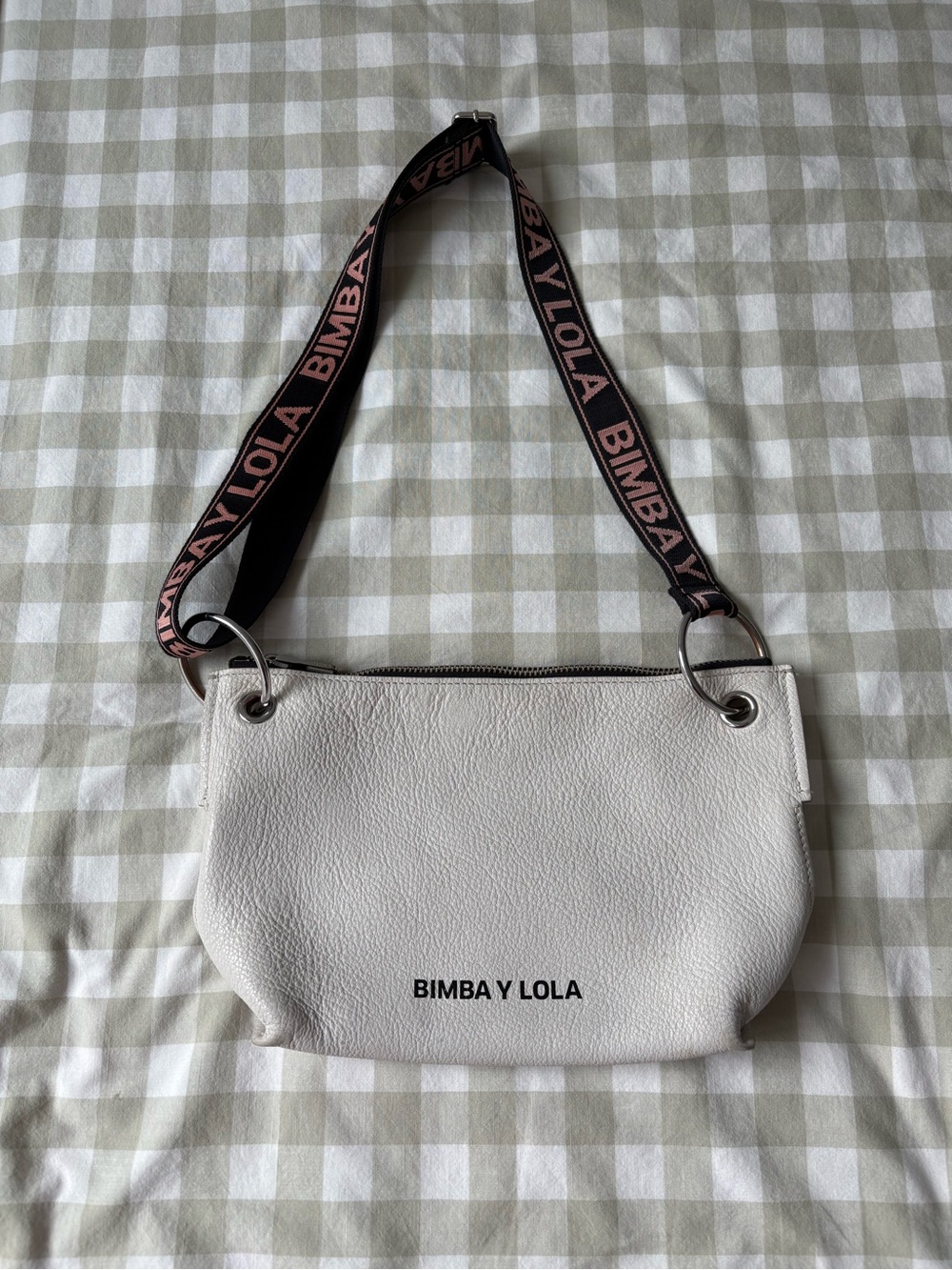 BIMBA Y LOLA White Leather Crossbody Bag with Branded Strap